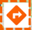 A white and orange sign with a white arrow in the middle

Description automatically generated